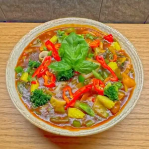 Asian Greens & Mushrooms In Spicy Thai Basil Sauce